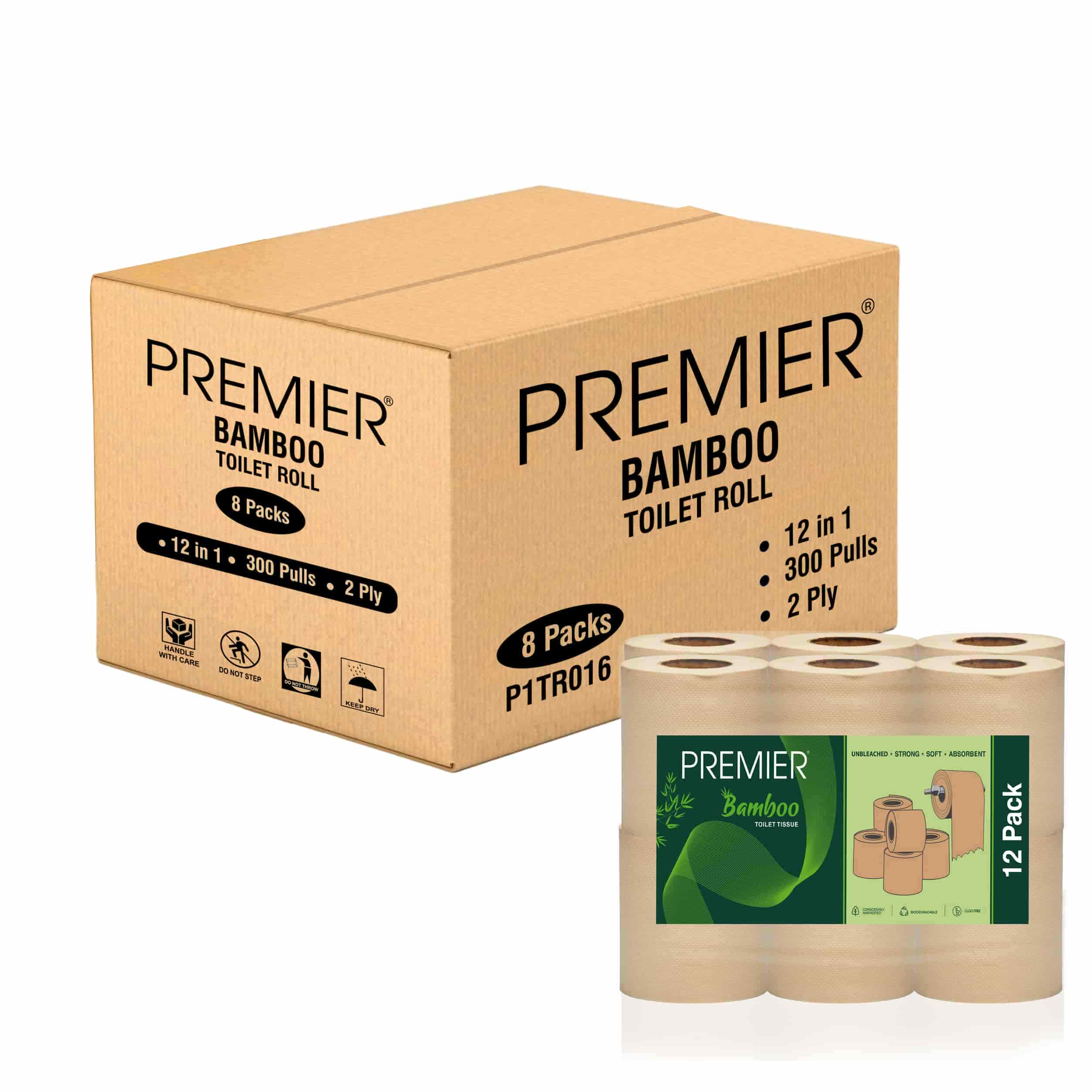 Premier Bamboo Toilet Rolls 2 ply 300 Pulls 12x1